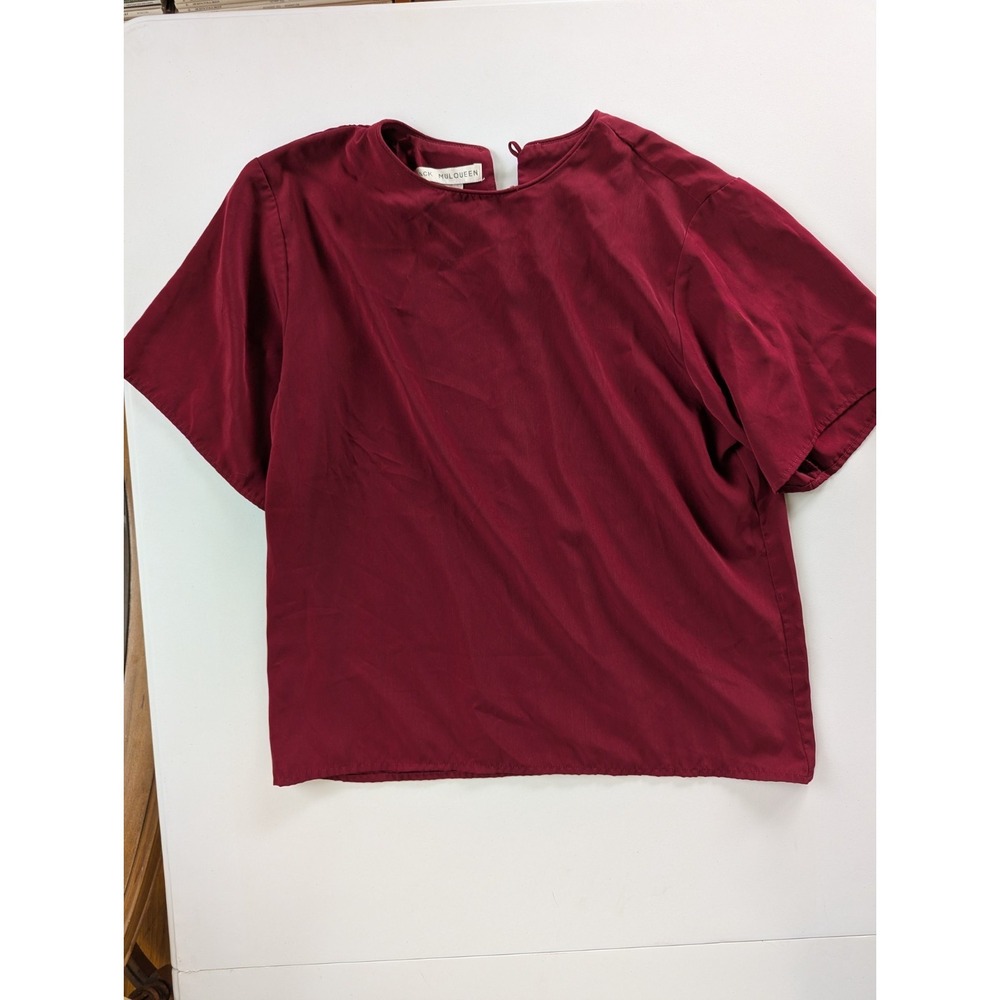 Vintage Jack Mulqueen Burgundy Designer Minimalist Boxy Blouse 80s M